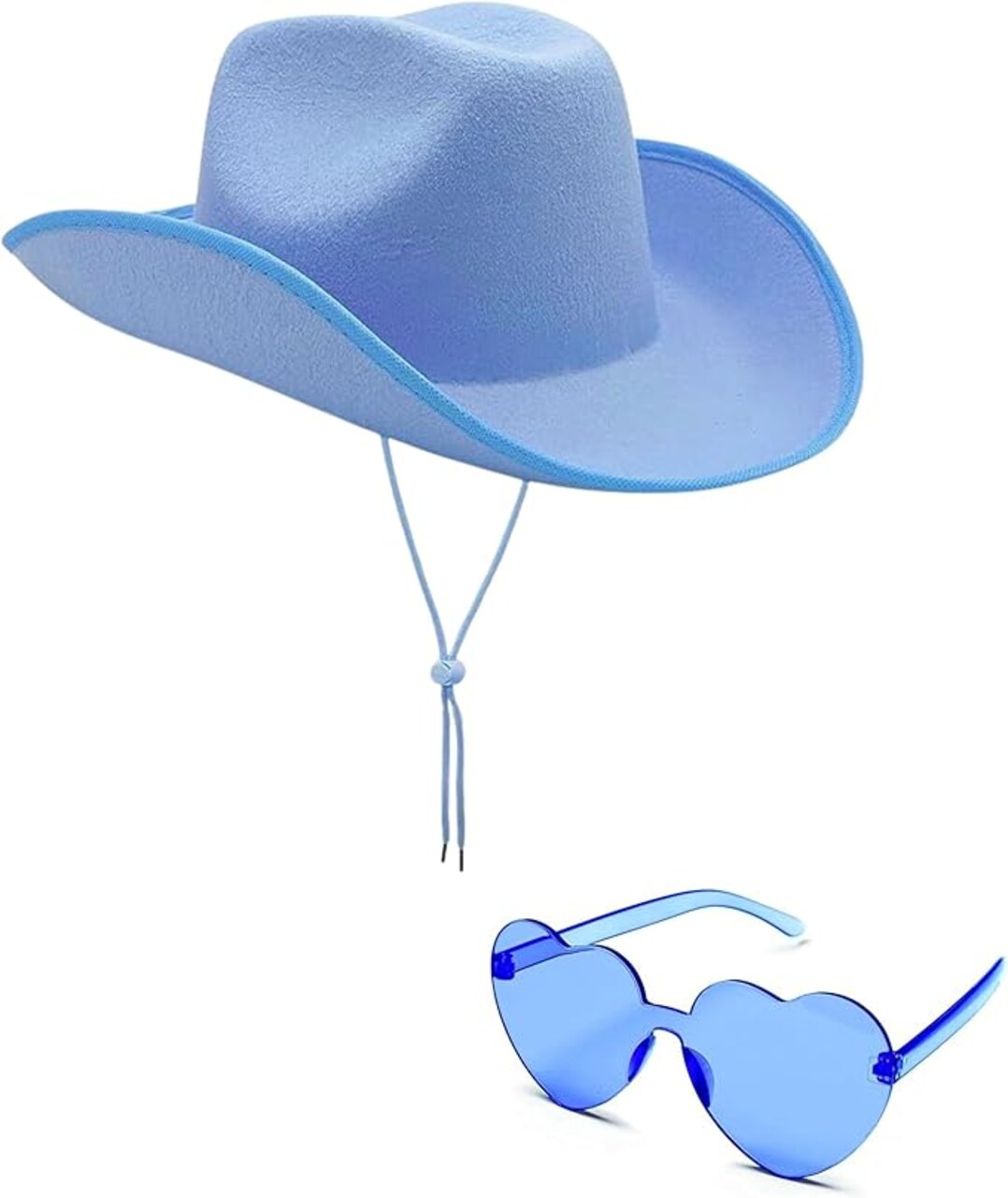 4E’s Novelty Light Blue Cowboy Hat with Heart Shaped Glasses for Rodeo Parties, Festivals & Dress Up Costumes